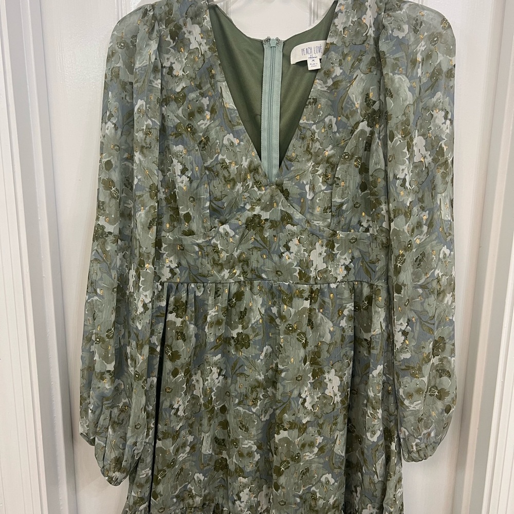 Who What Wear Green and White Bishop Sleeve Sundress